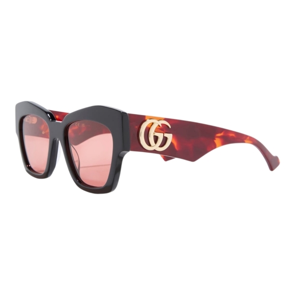 Gucci Designer New Brown Statment Elegant Sunglasses Peach Lenses